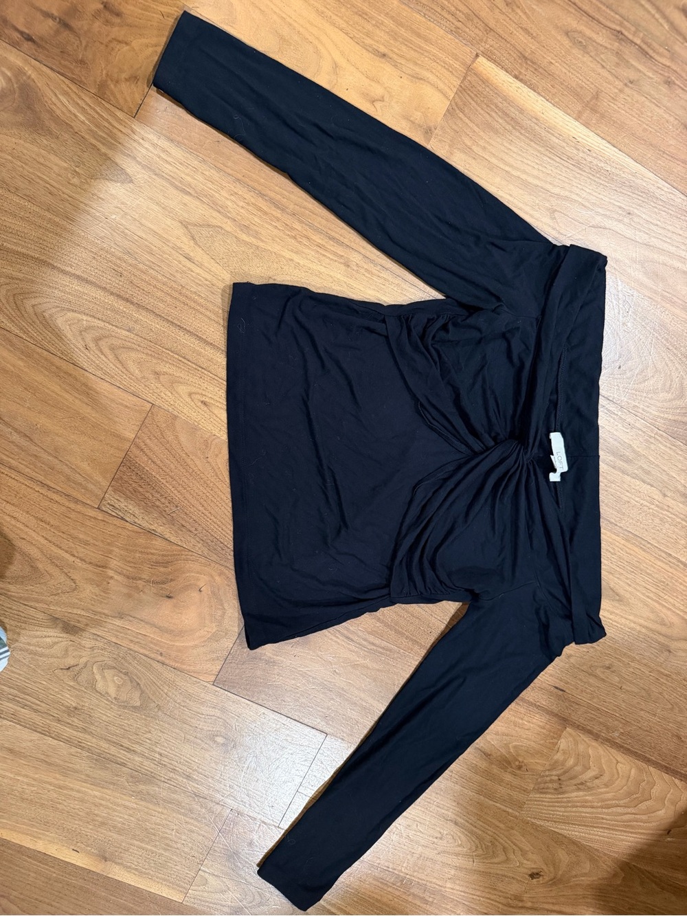 LOFT Black Long-Sleeve Twist-Front Top